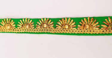 Embroidered Green Silk Trim With Gold Embroidery, Lace Trim By 2 Yard, Decorative Trimming